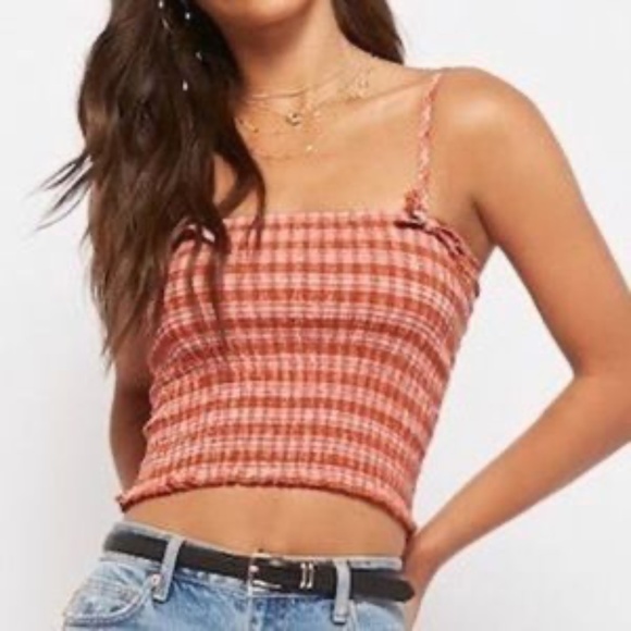 Forever 21 Tops - Forever 21 Burnt Orange Smocked Gingham Cropped Top-M